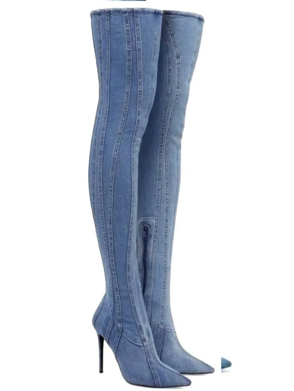 Diesel D-Yucca Over-the-Knee Stretch Denim Boots Size EU 37/US 6-6.5 Blue